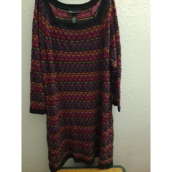 Lane Bryant Sweater Dress 18/20 Striped Square Neck Knit Gold Knee Lenth Pnk Blk - Picture 2 of 9